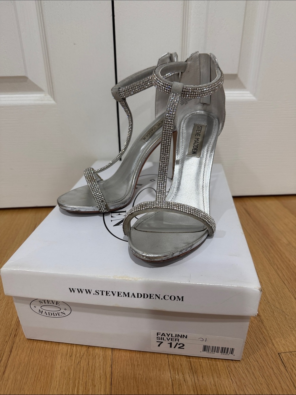 Steve Madden Silver Rhinestone T-Strap Heels